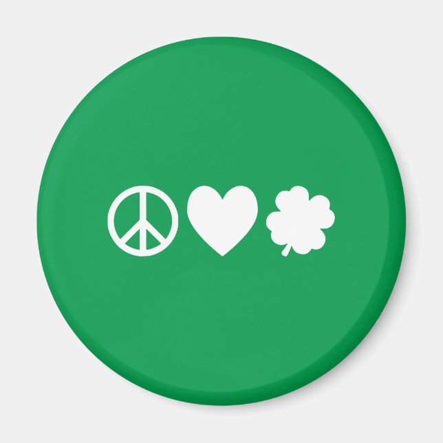 Aimant White Peace Love & Shamrocks (Devant)