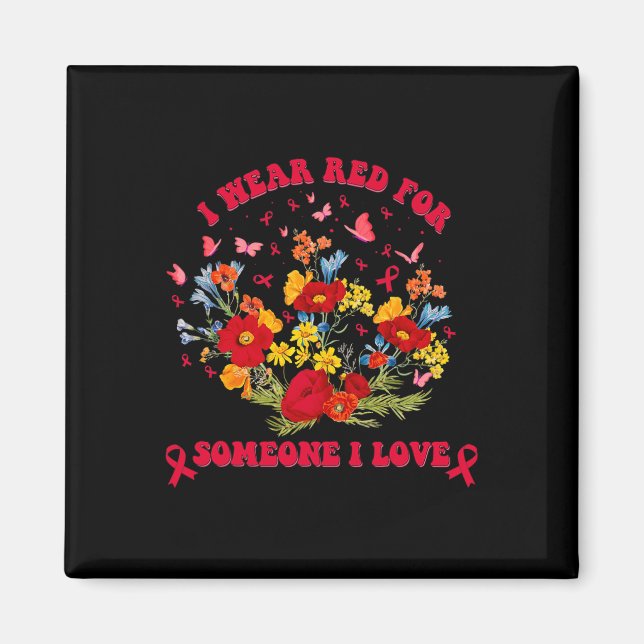 Aimant Wildflower Blood Cancer Awareness Apparel Red Ribb (Devant)