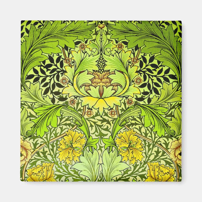 Aimant William Morris Papier peint jaune et vert Floral (Devant)
