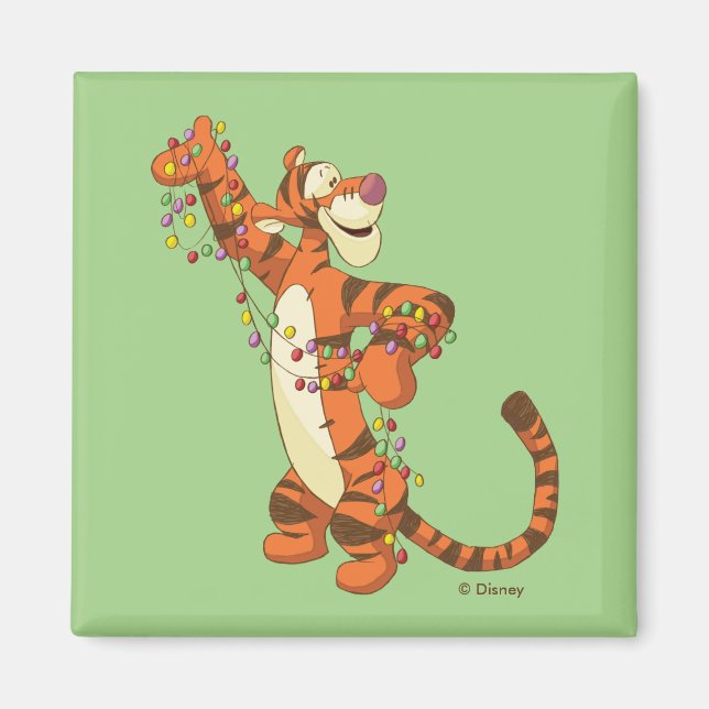 Aimant Winnie l'Ooh | Lumières de Noël des tigres (Devant)