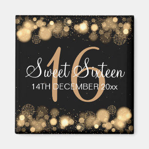 Aimant Winter Sweet 16 Anniversaire Soirée Gold Bokeh Lum