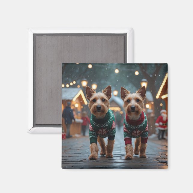 Aimant Wire Fox Terrier Dogs Christmas Snow Holiday (Recto/Verso)