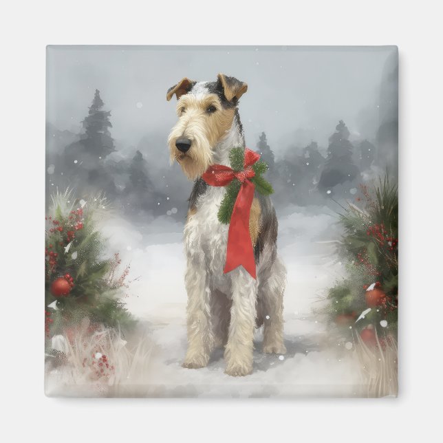 Aimant Wirefox Terrier Chien de Noël de neige (Devant)
