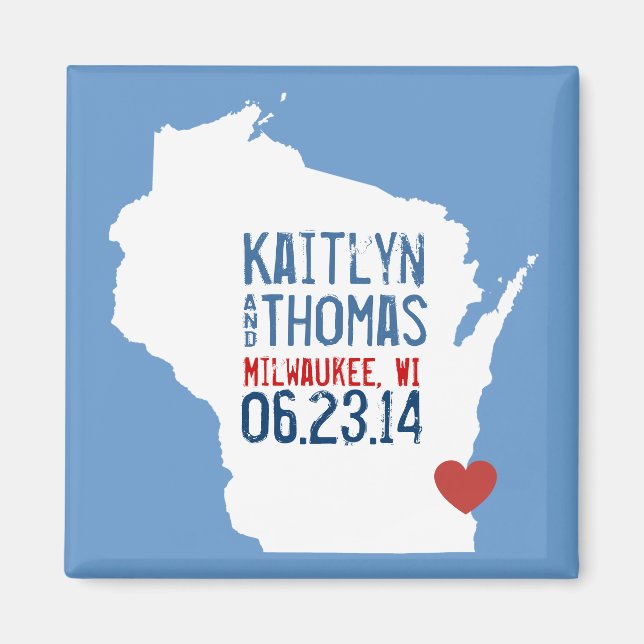Aimant Wisconsin Enregistrer la date - Ville personnalisa (Devant)