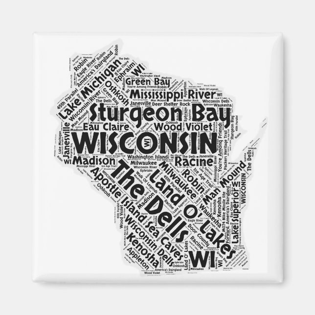 Aimant Wisconsin State Word Cloud (Devant)