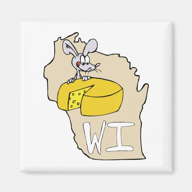 Aimant Wisconsin WI Map & Cheese Mouse Cartoon Art (Devant)
