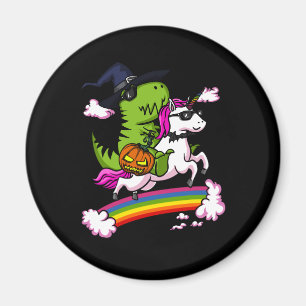 Aimant Witch T-Rex Dinosaur Riding Unicorn Halloween