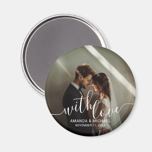Aimant 'With Love' Photo personnalisée Mariage Faveur (Recto/Verso)