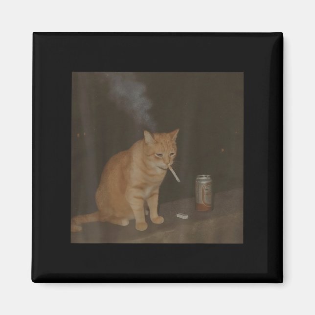 Aimant Wizard Cigarette Kitten Drôle Fumer Cat Meme Bra (Devant)