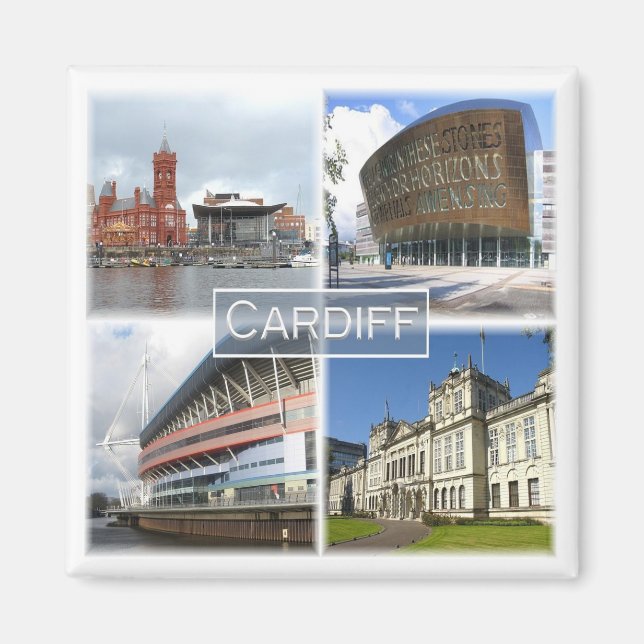 Aimant WLS003 CARDIFF, Pays de Galles, Frigo (Devant)