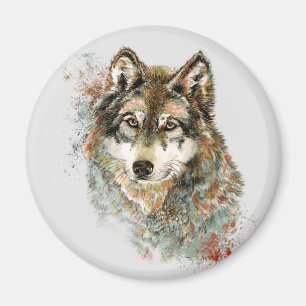 Aimant Wolf Aquarelle Faune animal Nature Art