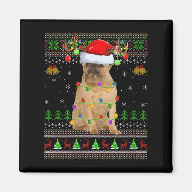 Aimant Womens Brussels Griffon Dog Ugly Christmas Sweater (Devant)