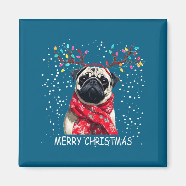 Aimant Womens Pug Dog Xmas Santa Hat F Christma Long Slee (Devant)