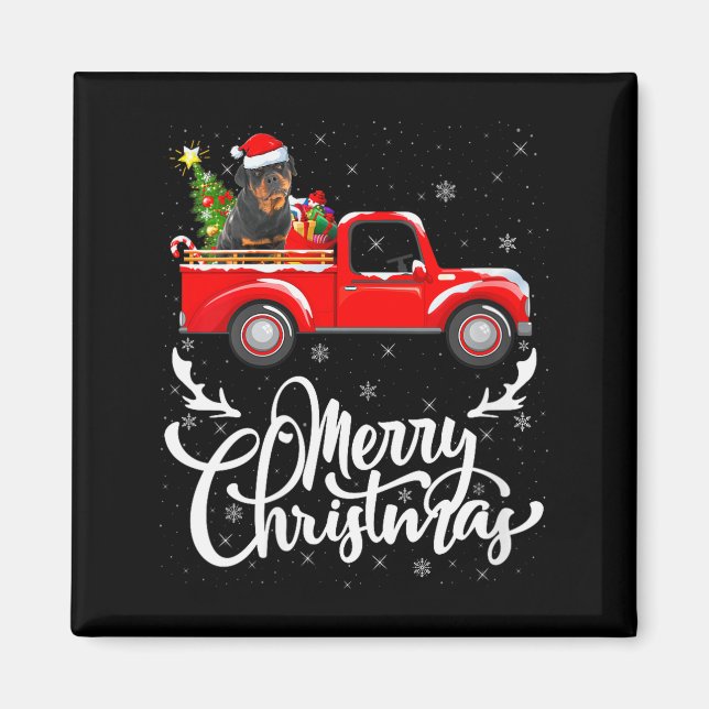 Aimant Womens Rottweiler Dog On Christmas Tree Red Truck  (Devant)