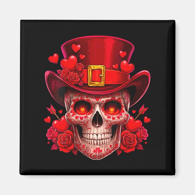 Aimant Women's Sugar Skull Valentine Cud Red Roses Couple (Devant)
