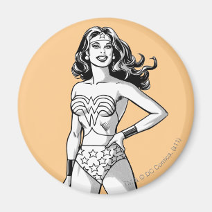 Aimant Wonder Woman Pose noir & blanc