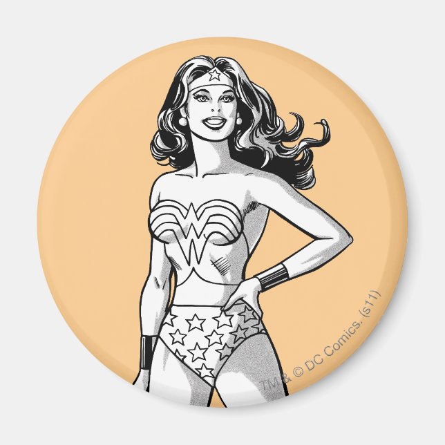 Aimant Wonder Woman Pose noir & blanc (Devant)