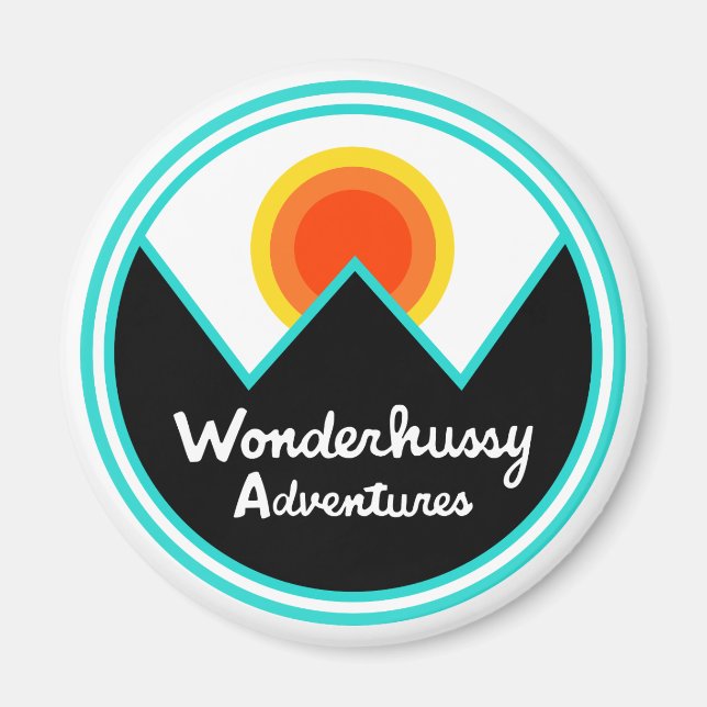 Aimant Wonderhussy Adventures Round Retro Sunset (Devant)