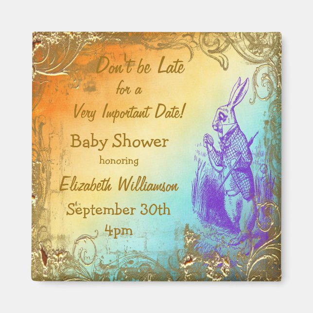 Aimant Wonderland Rabbit Enregistrer le Baby shower Date (Devant)