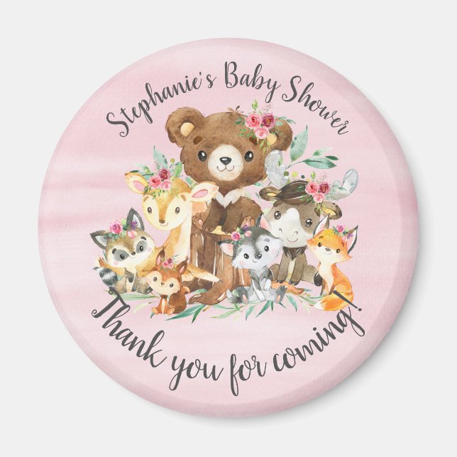 Aimant Woodland Friends Girls Baby shower Favoriser (Devant)