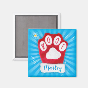 Aimant WOOF Chien Joyeux Noël Rouge Paw Père Noël Mitten