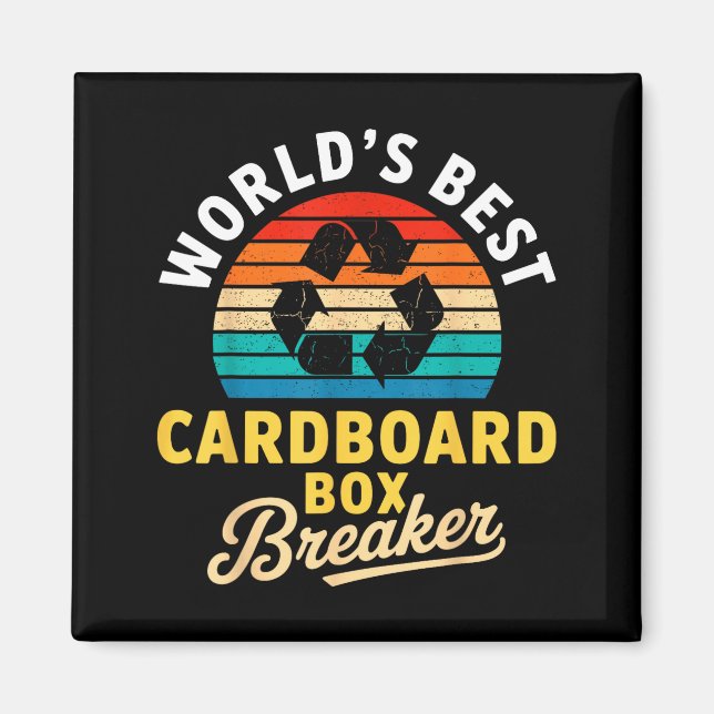 Aimant World’s Cardboard Box Breaker Funny Recycling Hero (Devant)