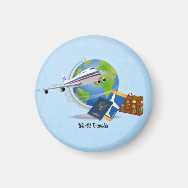Aimant World Traveller, emballé et prêt à partir, (Devant)