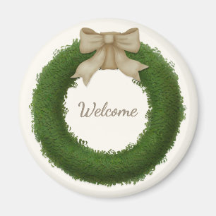 Aimant Wreath Boxwood avec Bow Nom ou salut personnalisé