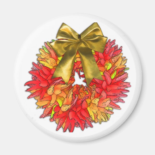 Aimant Wreath Chili Pepper Séché & Gold Bow (Devant)