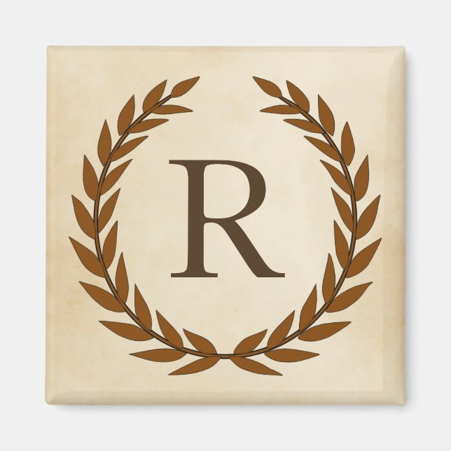 Aimant Wreath Laurel sur le monogramme de parchemin (Devant)