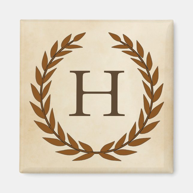 Aimant Wreath Laurel sur le monogramme de parchemin H ini (Devant)