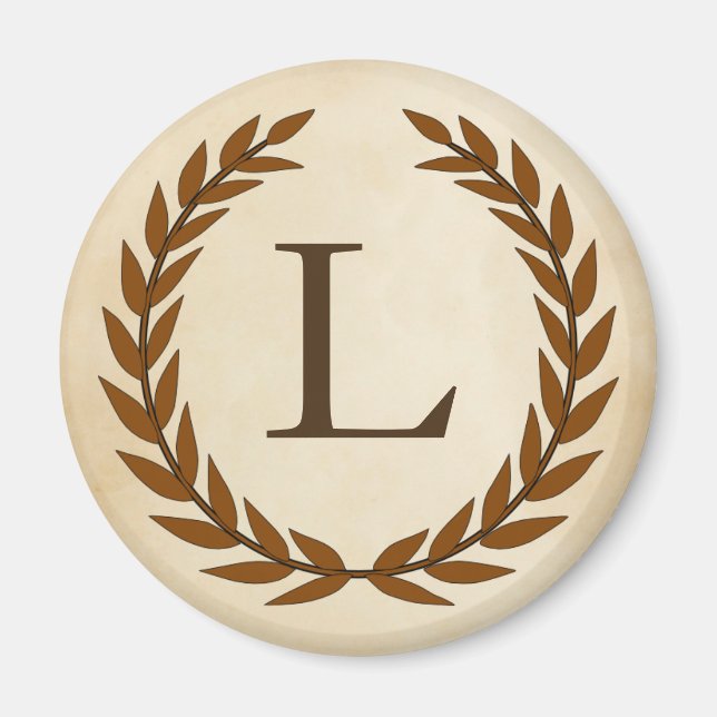Aimant Wreath Laurel sur le monogramme de parchemin Initi (Devant)