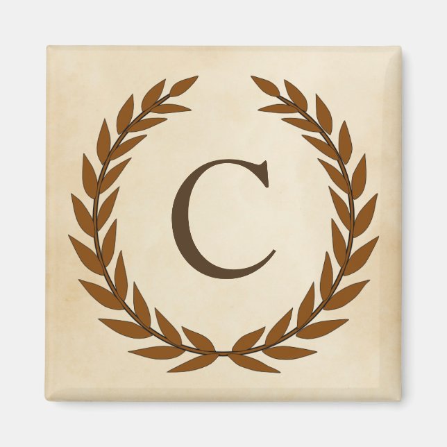Aimant Wreath Laurel sur le monogramme de parchemin Initi (Devant)