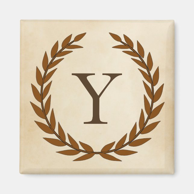 Aimant Wreath Laurel sur le monogramme de parchemin Initi (Devant)