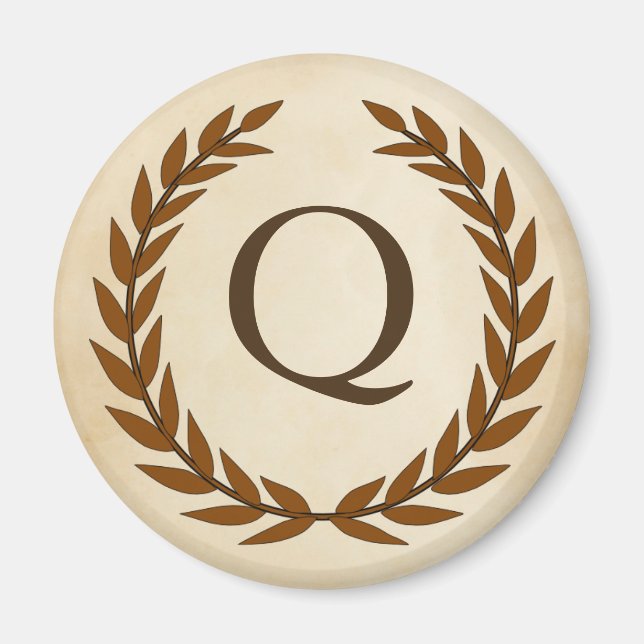 Aimant Wreath Laurel sur le monogramme de parchemin Q ini (Devant)