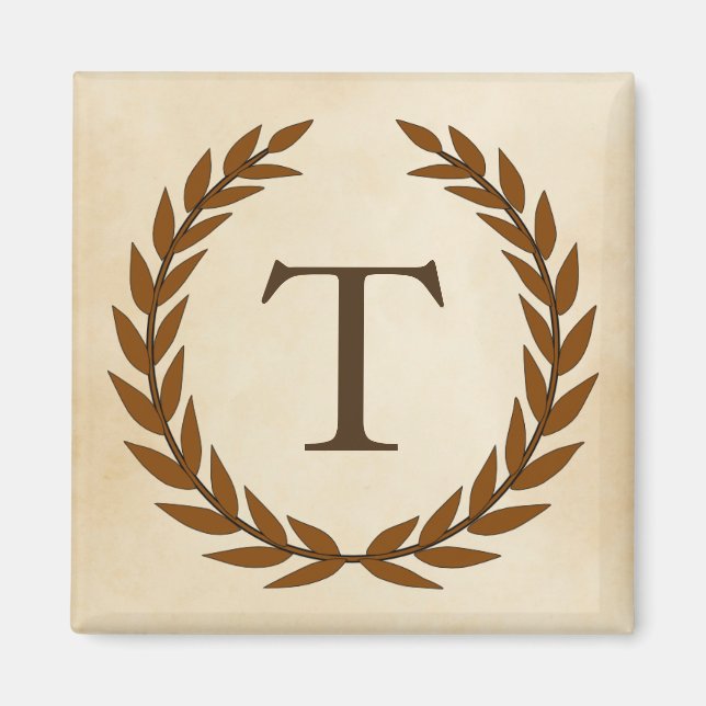 Aimant Wreath Laurel sur le monogramme initial T (Devant)