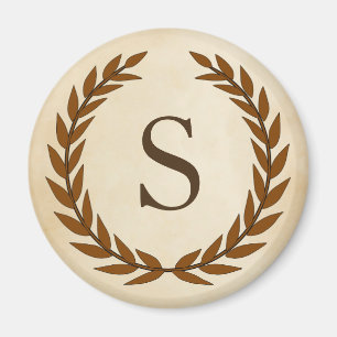 Aimant Wreath Laurel sur le parchemin Monogramme initial