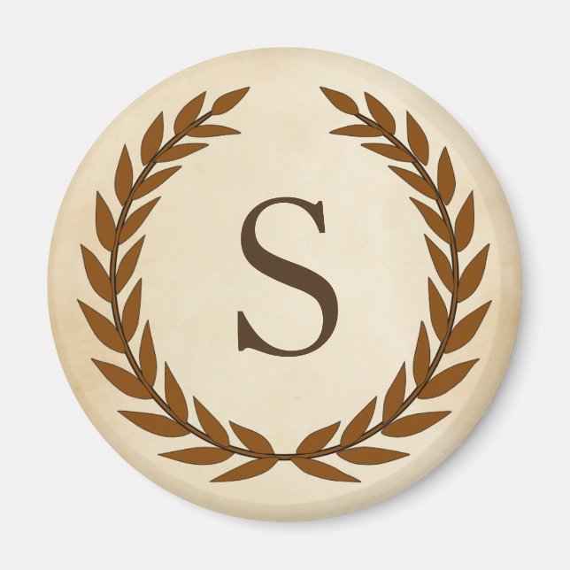 Aimant Wreath Laurel sur le parchemin Monogramme initial  (Devant)