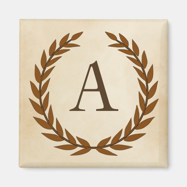 Aimant Wreath Laurel sur Parchemin Monogramme initial A (Devant)