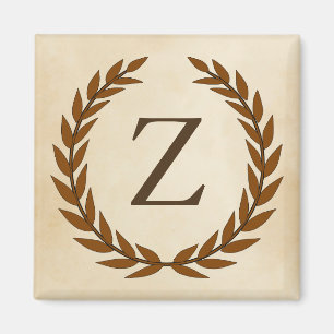 Aimant Wreath Laurel sur Parchemin Monogramme initial Z