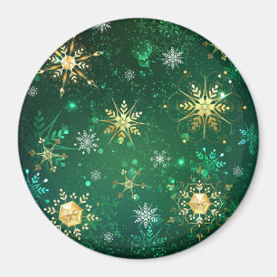 Aimant Xmas Golden Snowflakes on Green Background