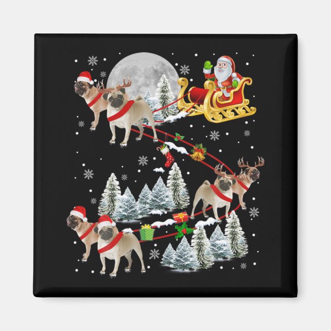 Aimant Xmas Pug Sledge Christmas Sledge Santa Dog  (Devant)