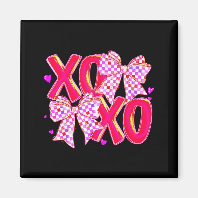 Aimant Xoxo Valentines Day Love Funny Coquette Bow Checke (Devant)