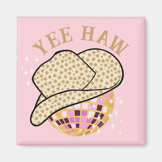 Aimant Yee Haw Pink Gold Cowgirl Disco Rodéo (Devant)