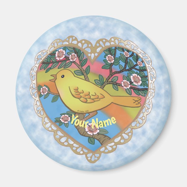 Aimant Yellow Bird Heart nom personnalisé (Devant)