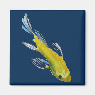 Aimant Yellow koi Japonais carp watercolour art fish