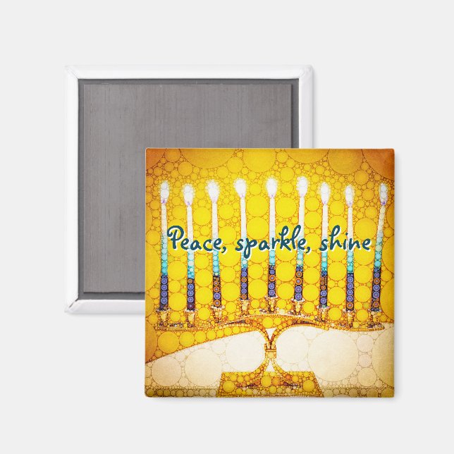 Aimant Yellow Peace Sparkle Shine Script Hanoukka Menorah (Recto/Verso)