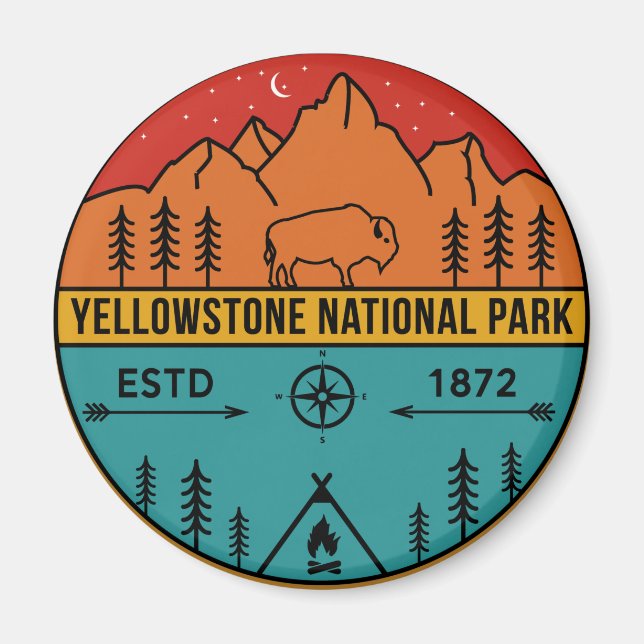 Aimant Yellowstone National Park Retro Wyoming USA Bison (Devant)