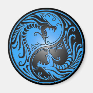 Aimant Yin Yang Dragons, bleu et noir