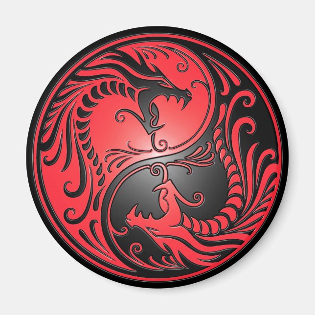 Aimant Yin Yang Dragons, red and black (Devant)
